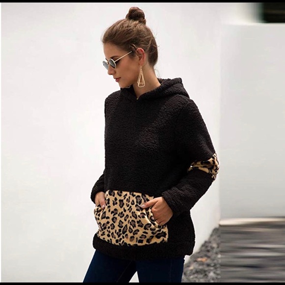 Kara and Kate Jackets & Blazers - Clearance Leopard Print Plush Hoodie